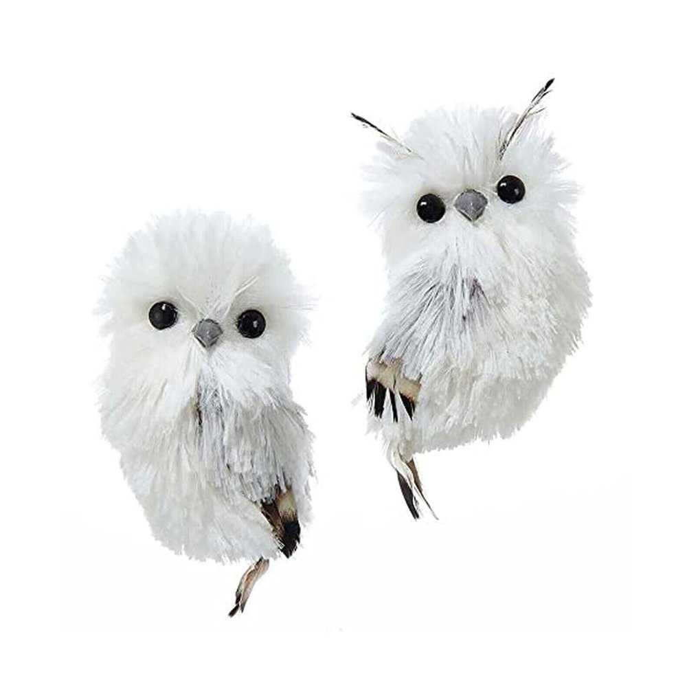 NWT Kurt Adler Set of 2 Silver & White Owls Ornament-4"-Hang-winter-X-mas-horned